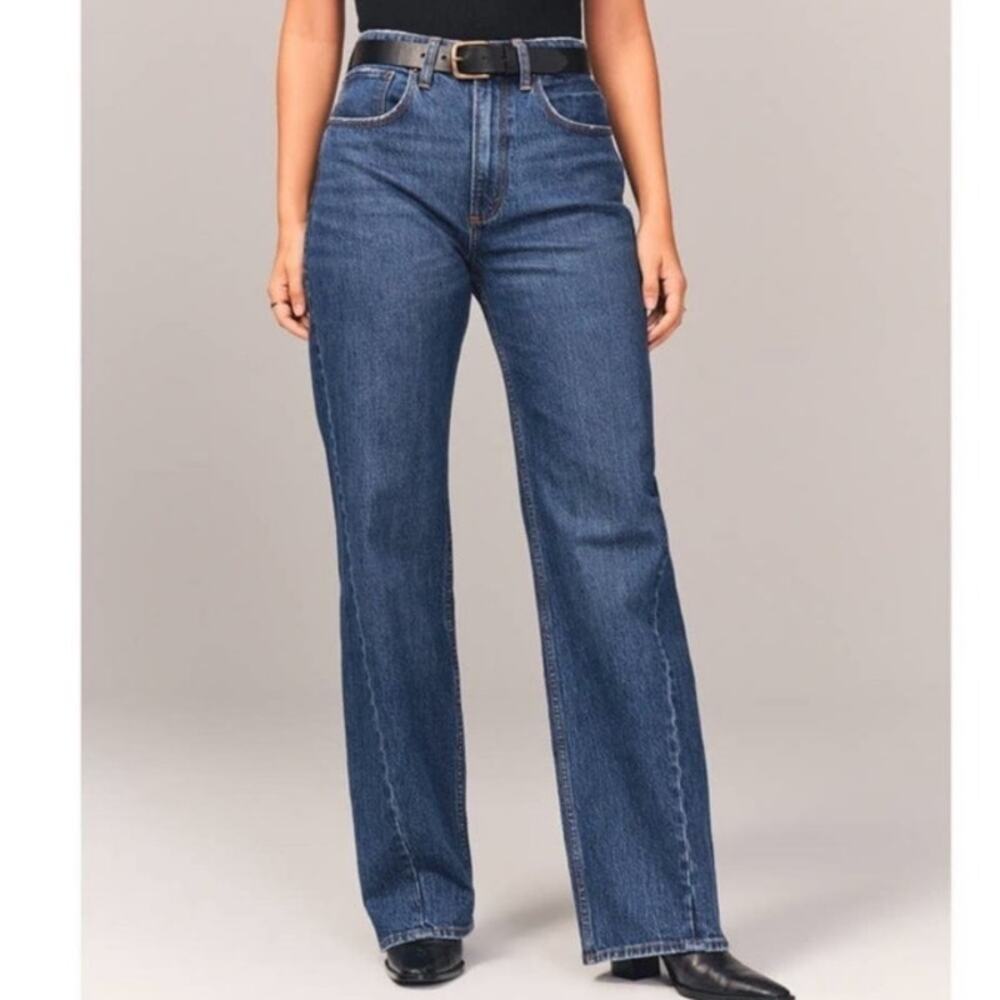 Abercrombie & Fitch Women's Straight Leg Jeans — Dark Blue Denim